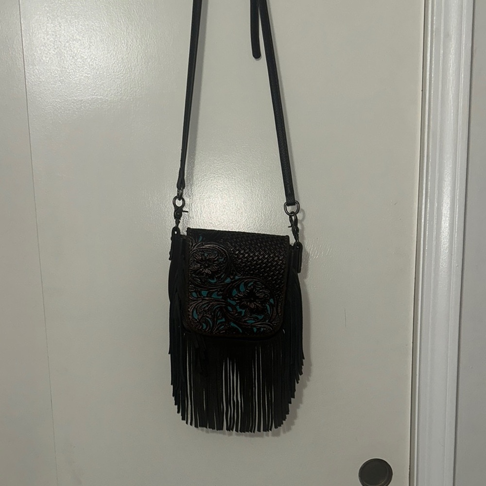 Montana West Black and Blue Crossbody Bag with Fringe